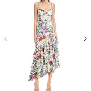 Badgley Mischka Floral Asymmetrical Tiered Dress Size 10